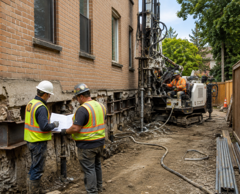 Travaux de renforcement des fondations par micropieux sur un bâtiment existant